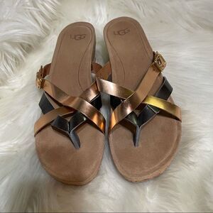 UGG gold wedge cork sandals, size 10‎